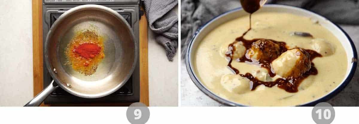 Step by step picture collage showing how to make Mango Kadhi