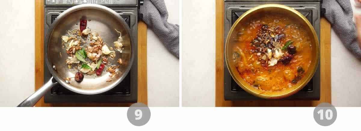 Step-by-step picture collage showing how to make Raw Mango Fish Curry