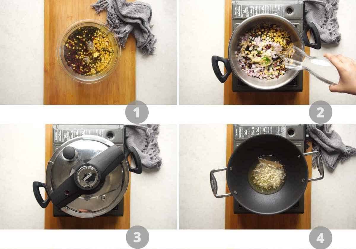 Step-by-step picture collage showing how to make Langar wali Dal