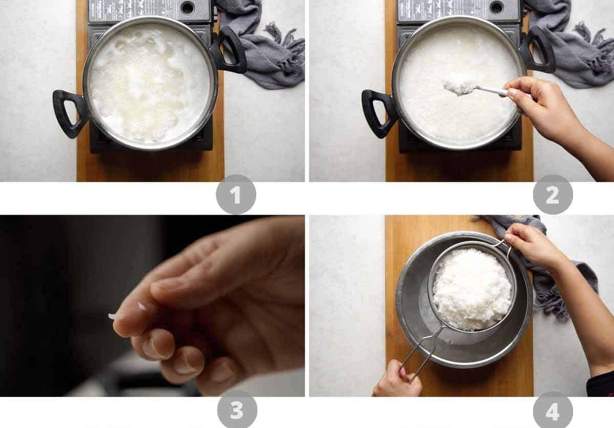 Step by step picture collage showing how to make fried rice