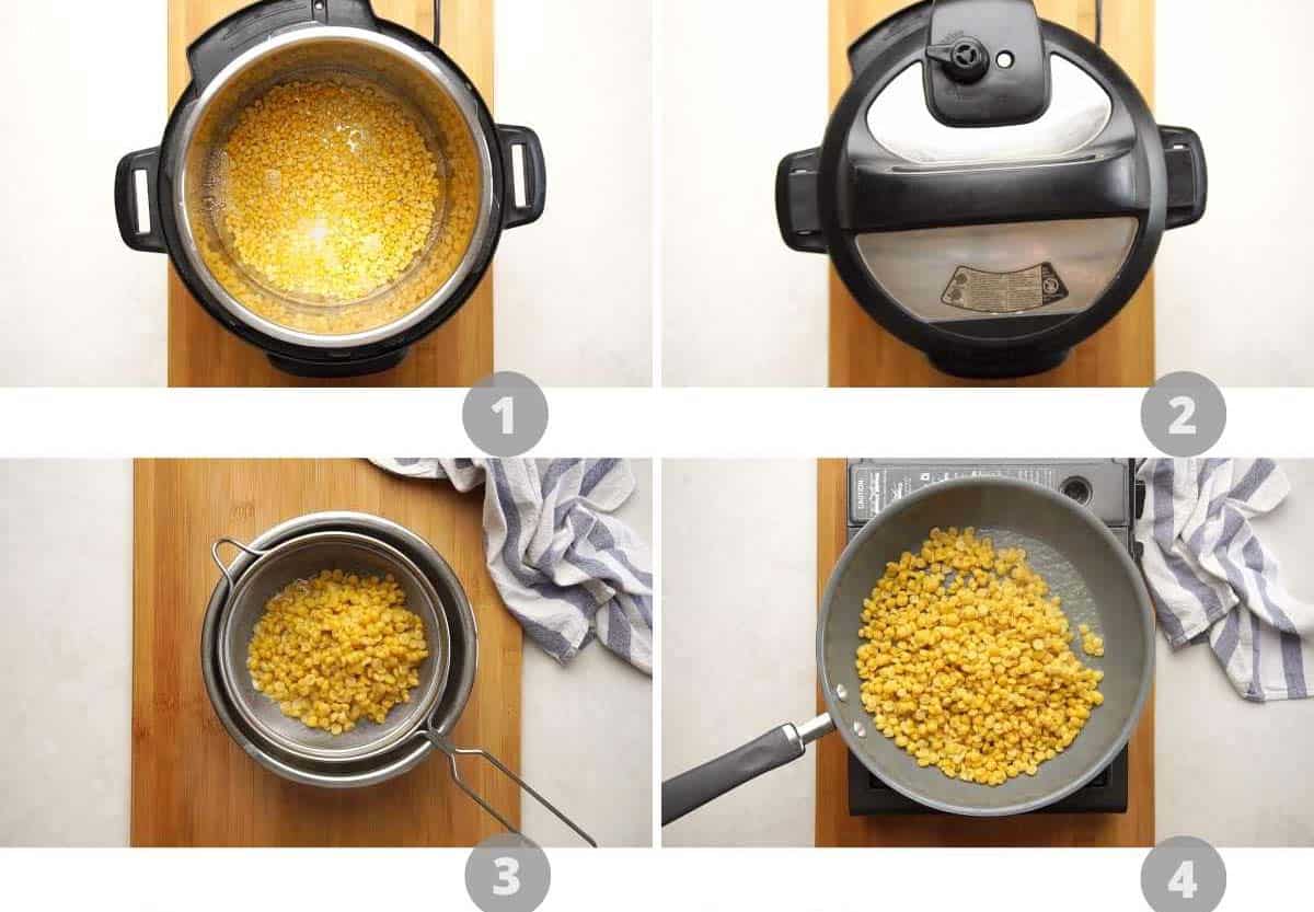 Step by step picture collage showing how to make puran poli