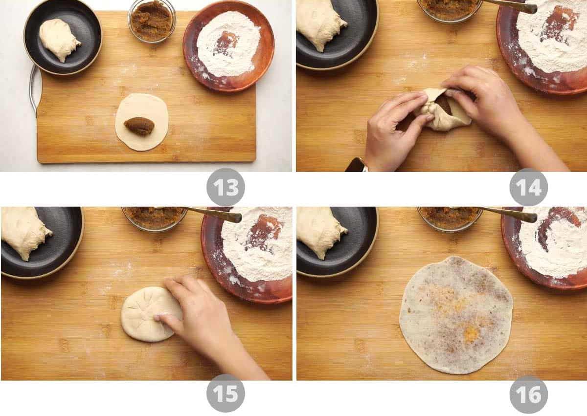 Step by step picture collage showing how to make puran poli