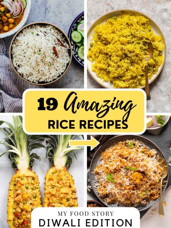 4 amazing rice recipe photographs with text overlay