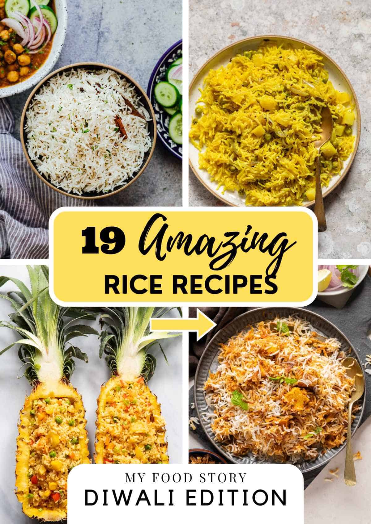 4 amazing rice recipe photographs with text overlay