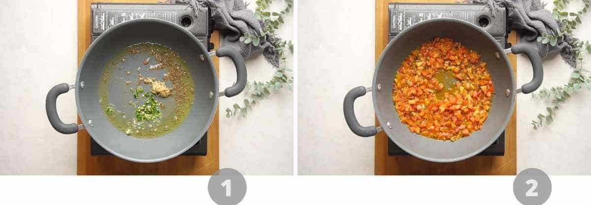 Step by step picture collage showing how to make potato curry