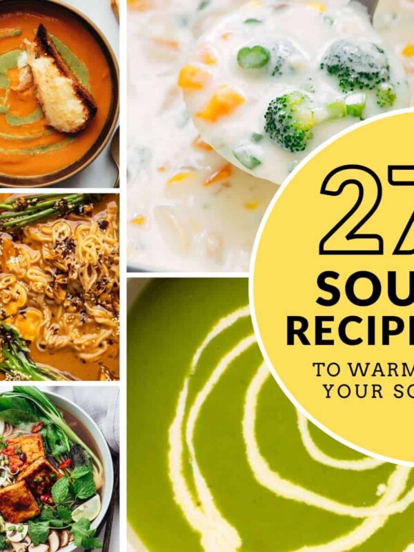 Picture collage showing soup photos with text overlay