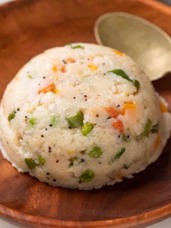 Upma served on a brown plate