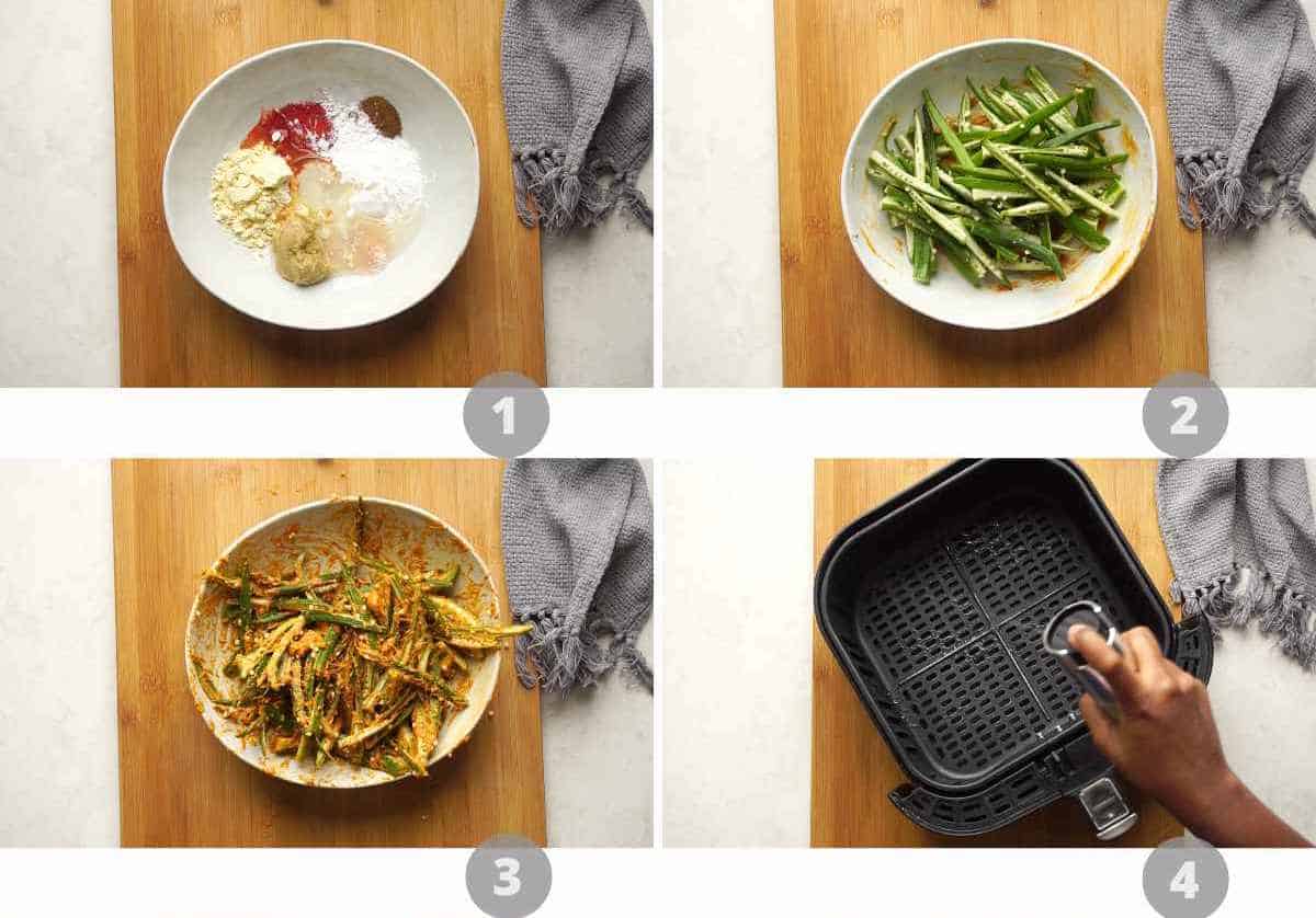 step by step images for air fryer kurkuri bhindi