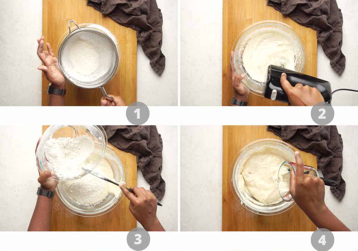 Step by step picture collage showing how to make air fryer vanilla cake