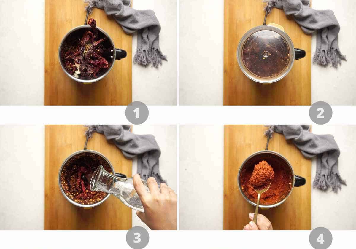 Step by step picture collage showing how to make Chicken Ghee Roast