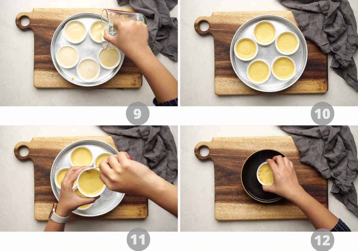 Step by step picture collage showing how to make Caramel Custard