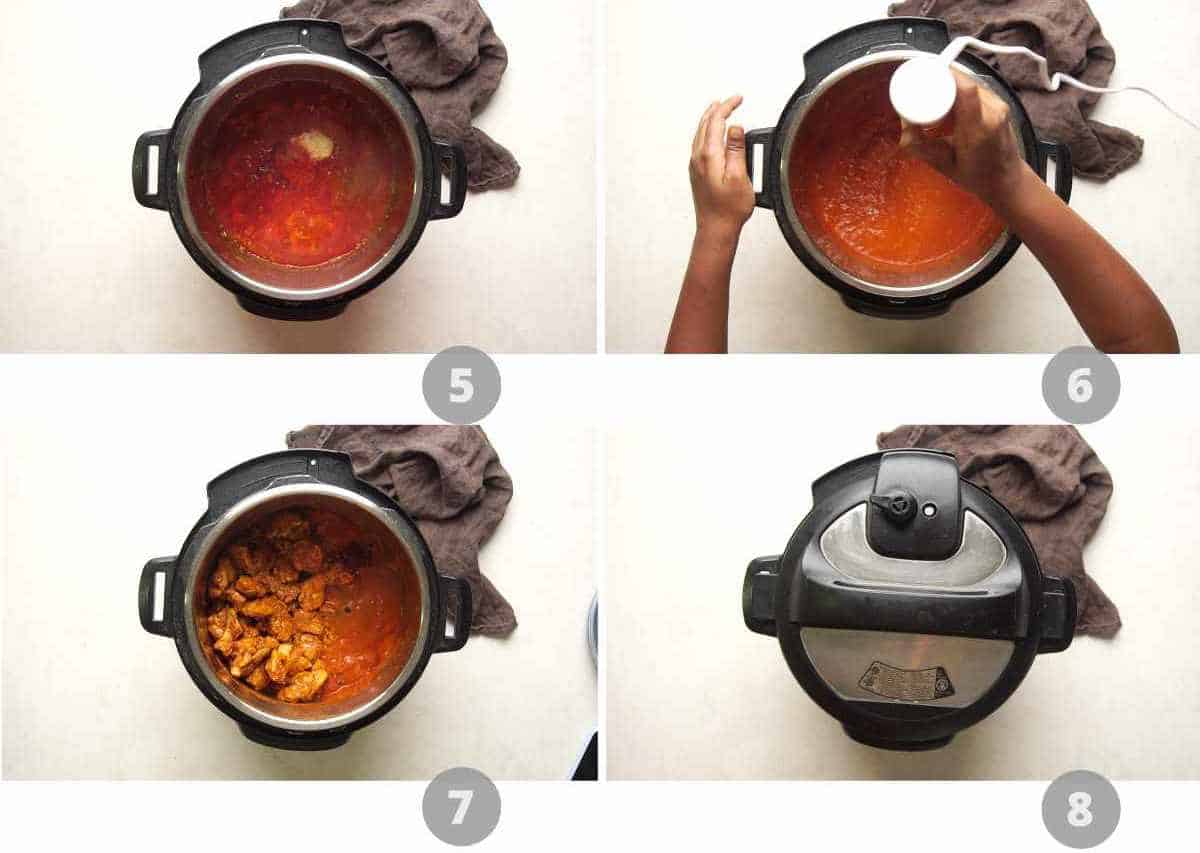 step by step image collage showing how to make chicken tikka masala in an instant pot