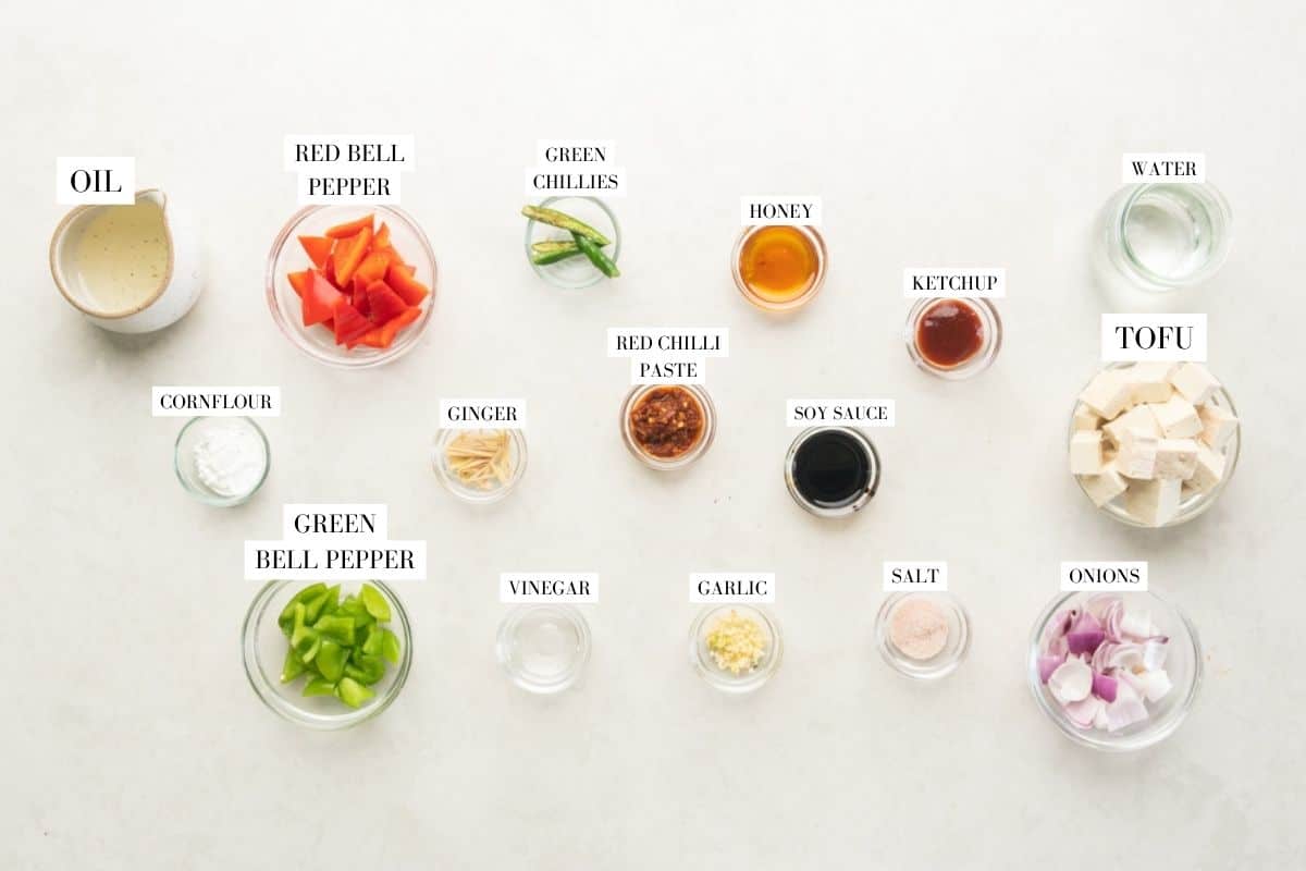 ingredient shot for sweet chilli tofu stir fry