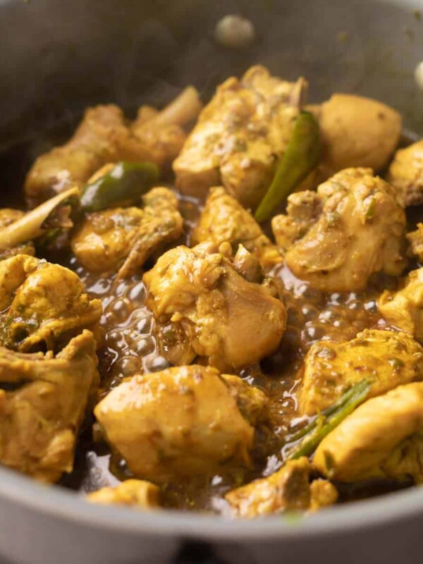 shot of andhra chilli chicken in a kadai