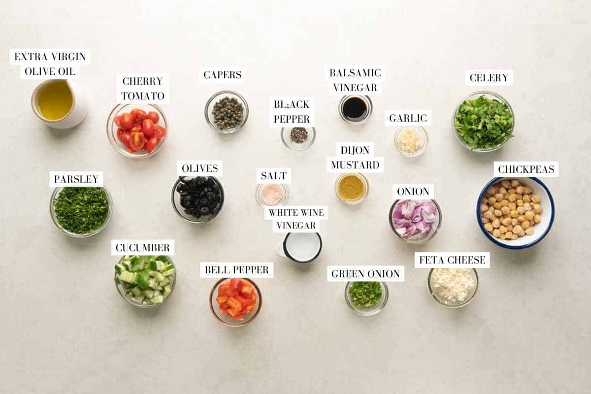 ingredient shot for mediterranean chickpeas salad