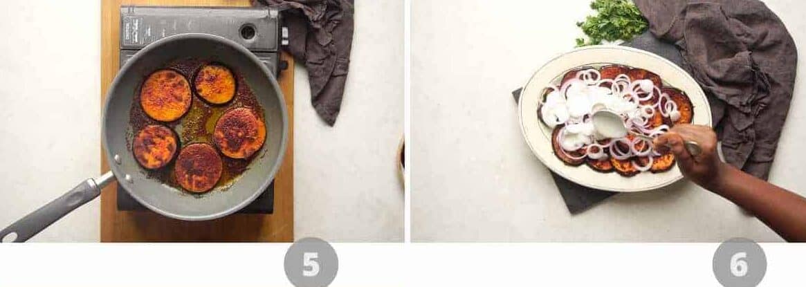 step by step picture collage showing how to make smoked baingan salad