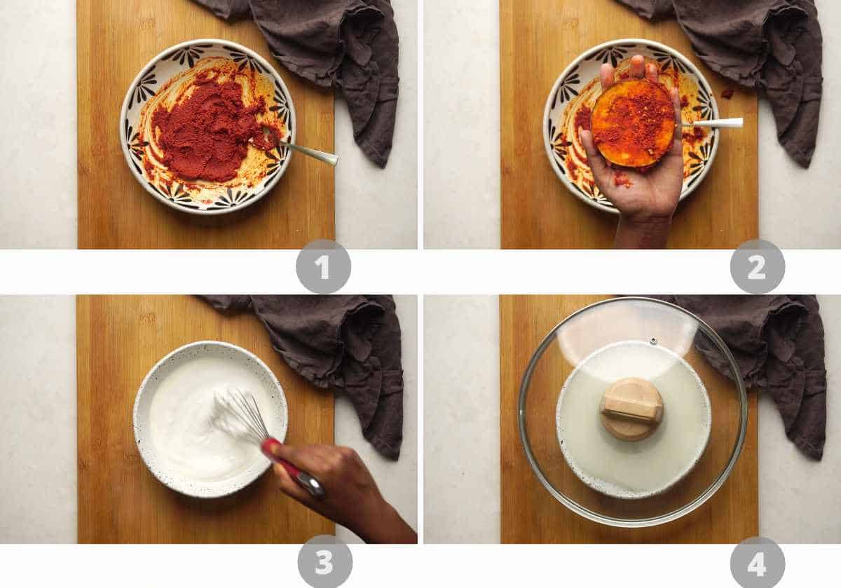 step by step picture collage showing how to make smoked baingan salad