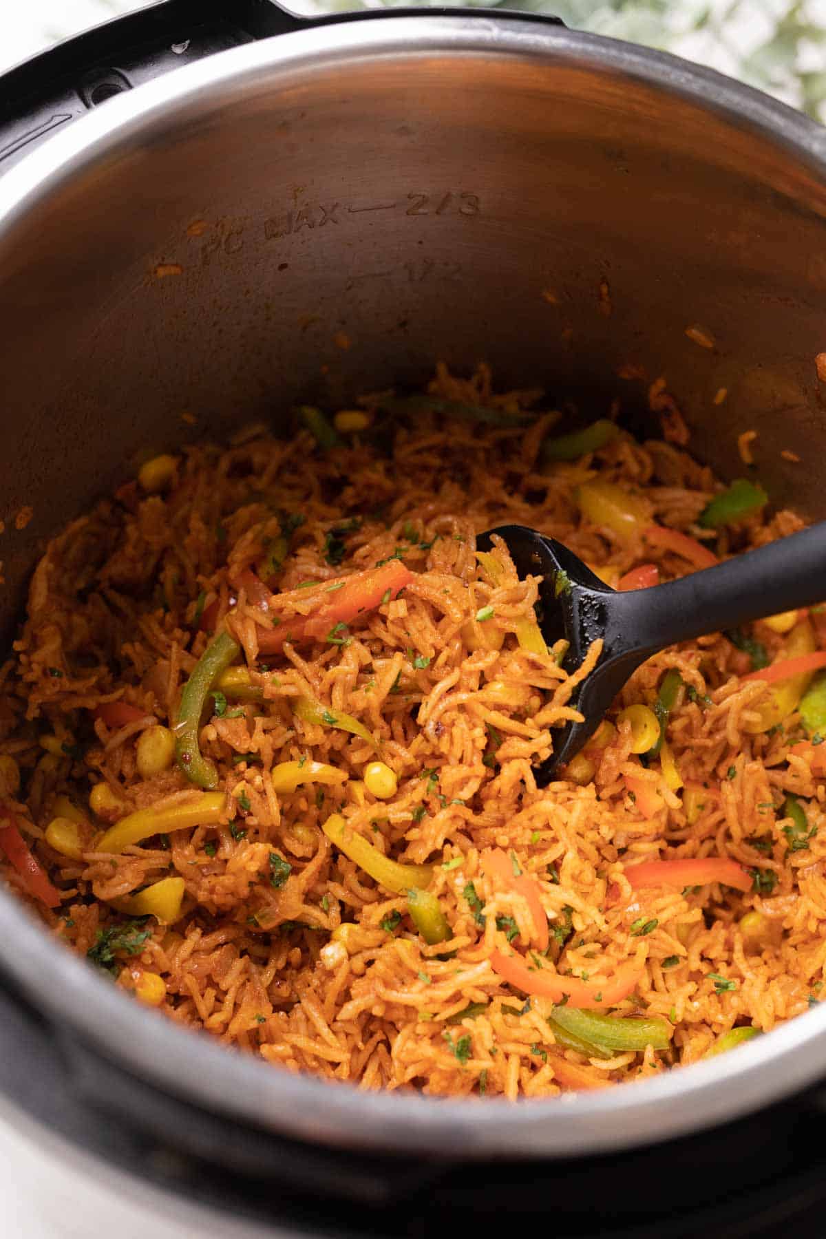 Instant pot mexican rice served in the instant pot.