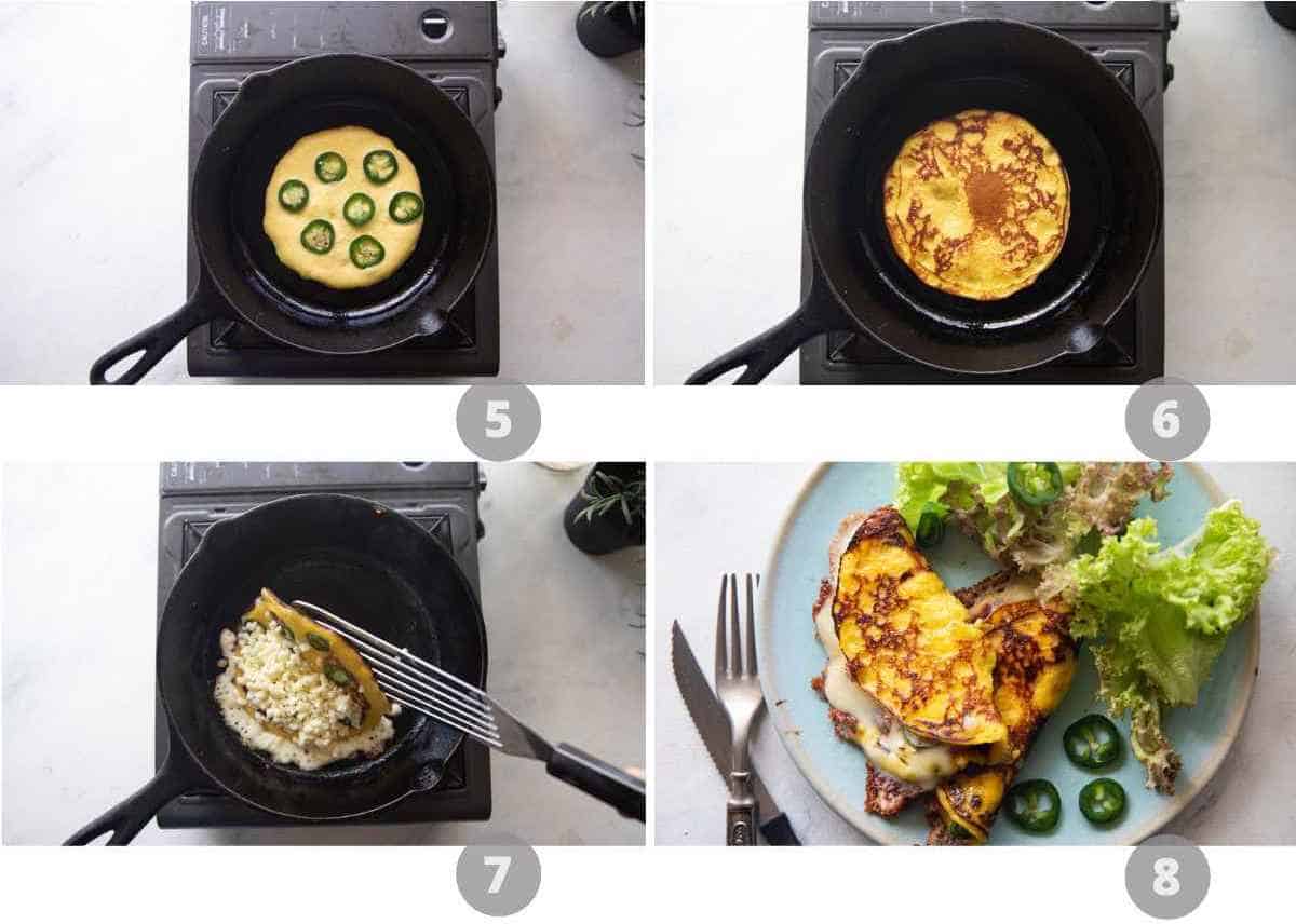 Step by step picture collage showing how to make cachapas