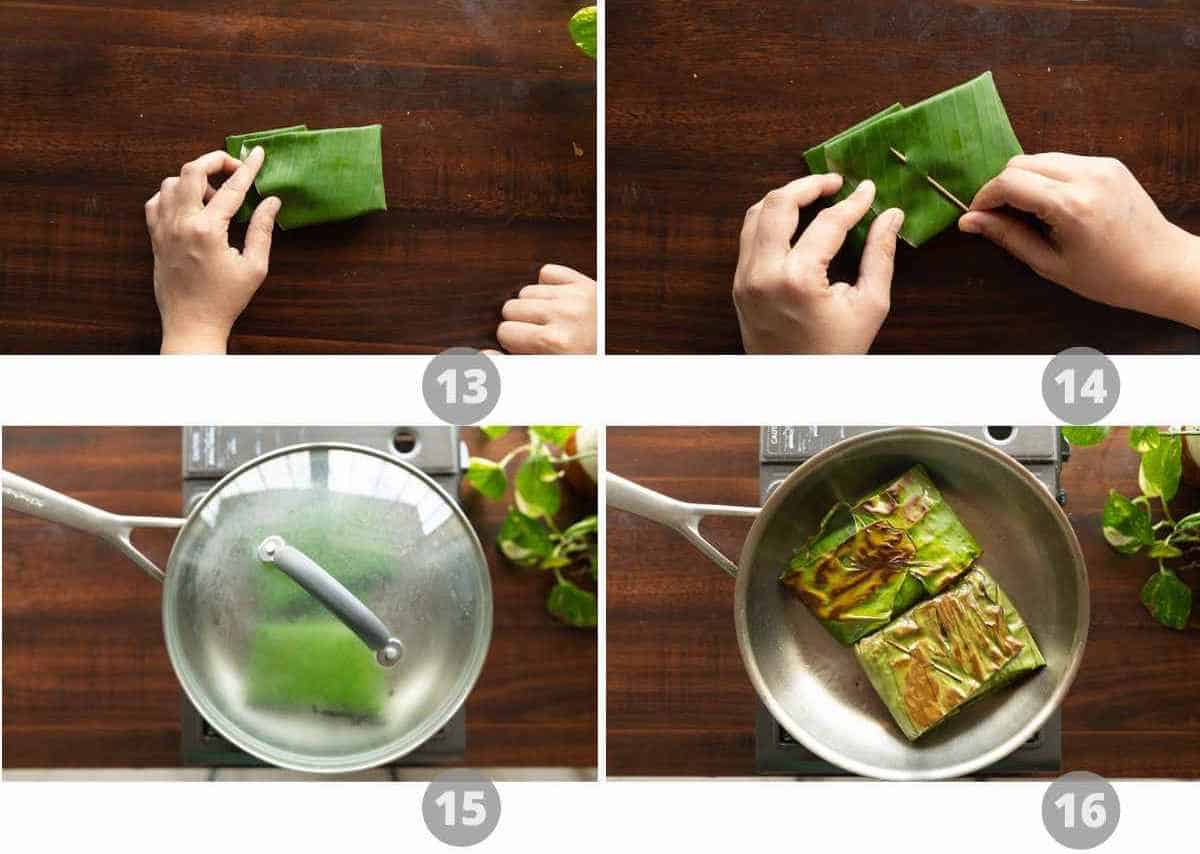 Step by step picture collage showing how to make patra rice