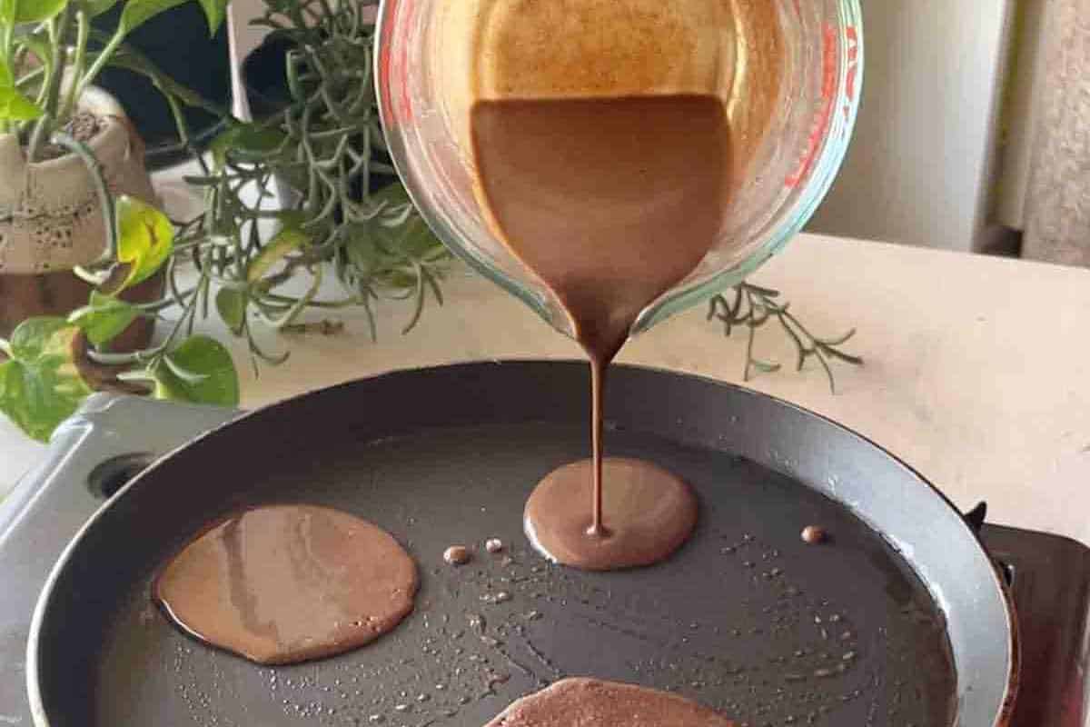 step by step picture showing pouring the batter on the pan
