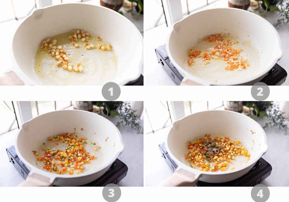 Step by step picture collage showing how to make Rainbow Rice
