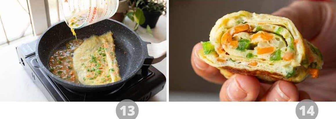 Step by step picture collage showing how to make korean omelette