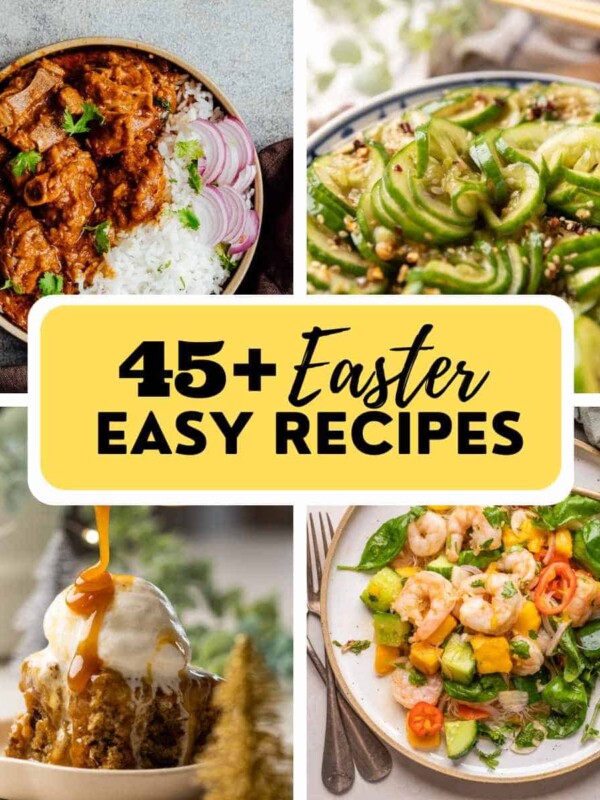 Photo collage showing a few pictures of easter recipes with text overlay
