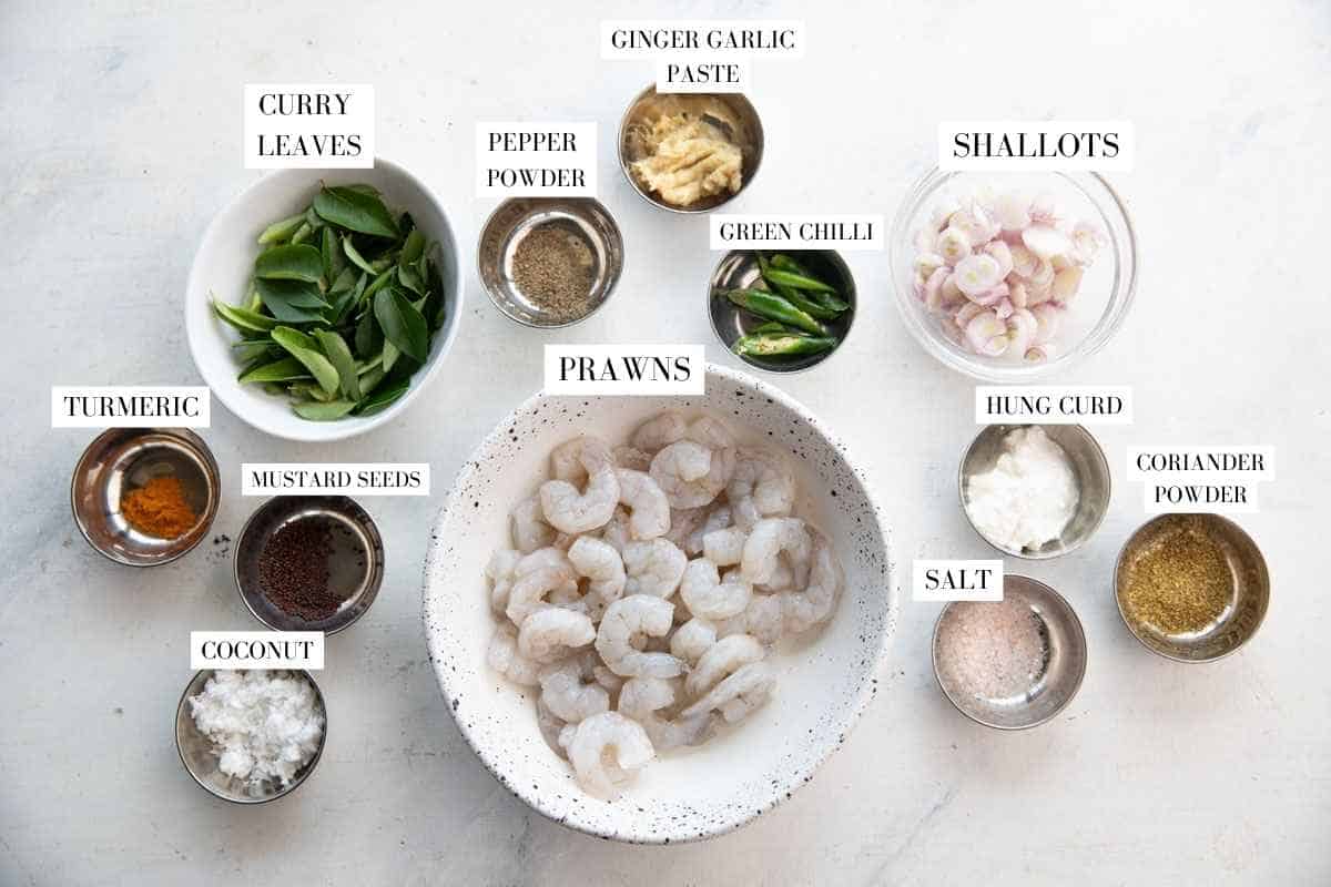 curry leaf prawn ingredients with text overlay