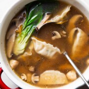 Wanton soup served in a casserole