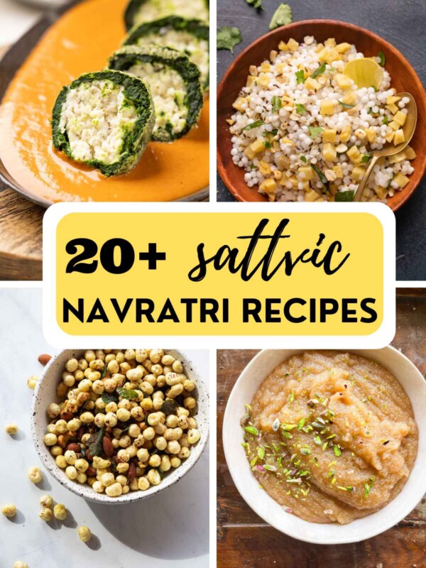 a collage of 4 navratri recipes with text overlay