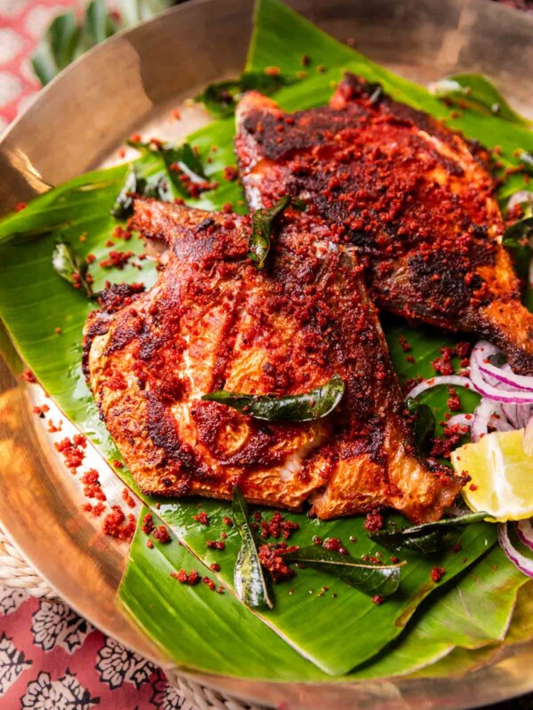 an image of Mangalore fish fry with accompaniments