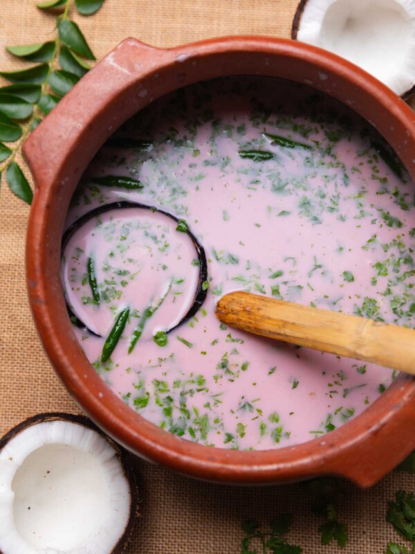 sol kadhi in a big earthen bowl with ladle