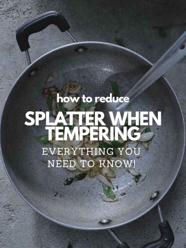 oil tempering in a pan with text overlay