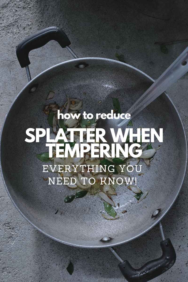 oil tempering in a pan with text overlay 