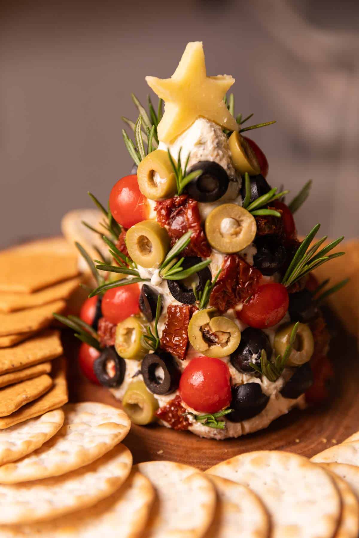 a close up image of cheese ball christmas tree