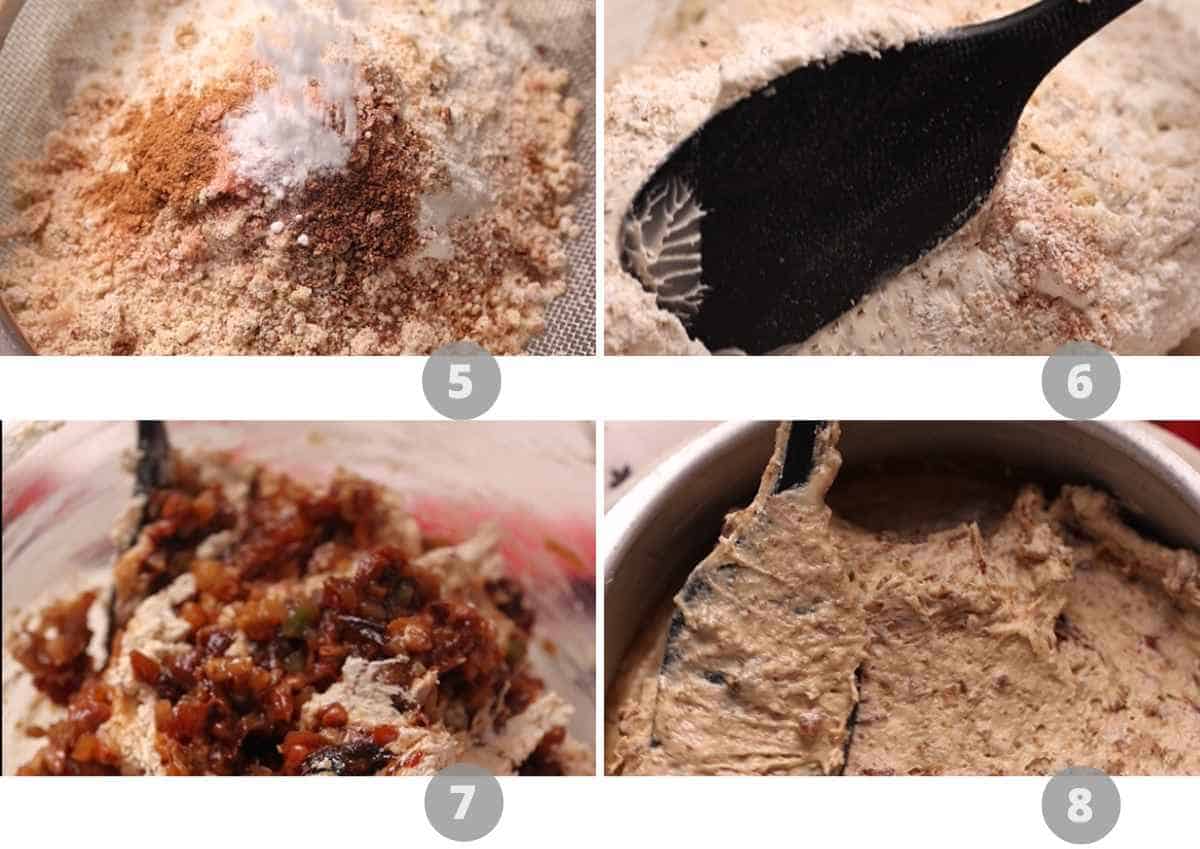 steps 5 to 8 of making eggless plum cake