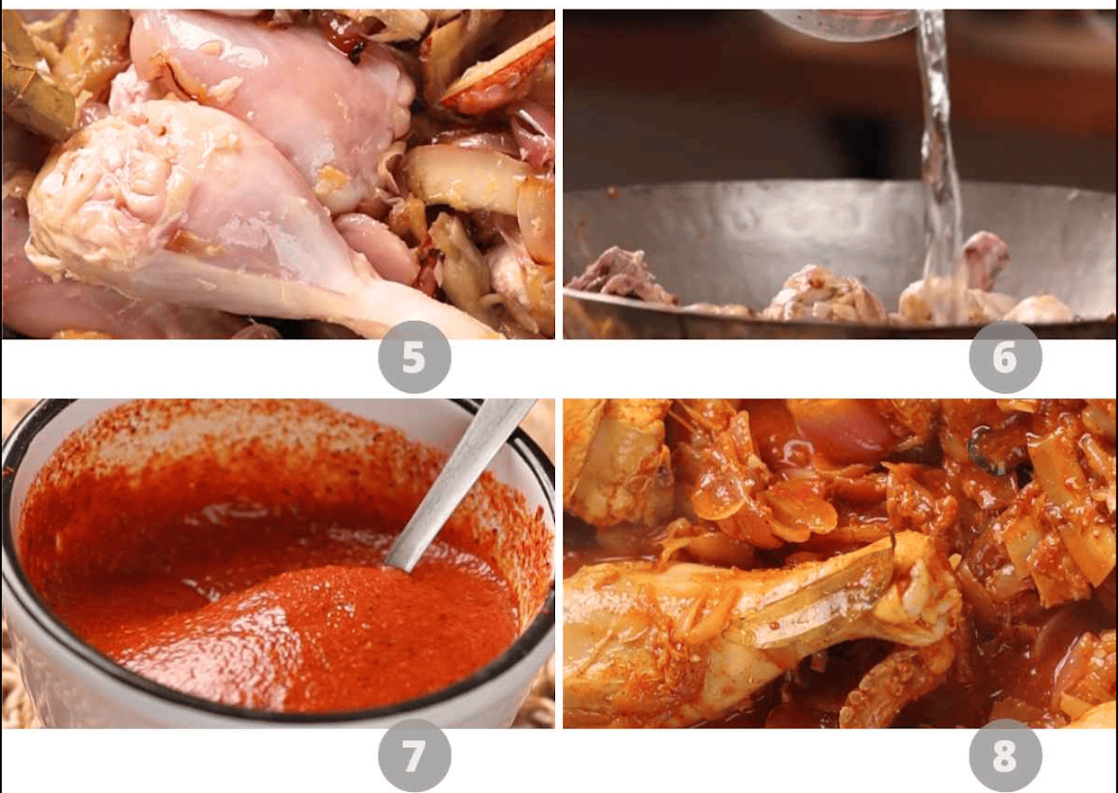steps 5 to 8 of making nadan chicken curry