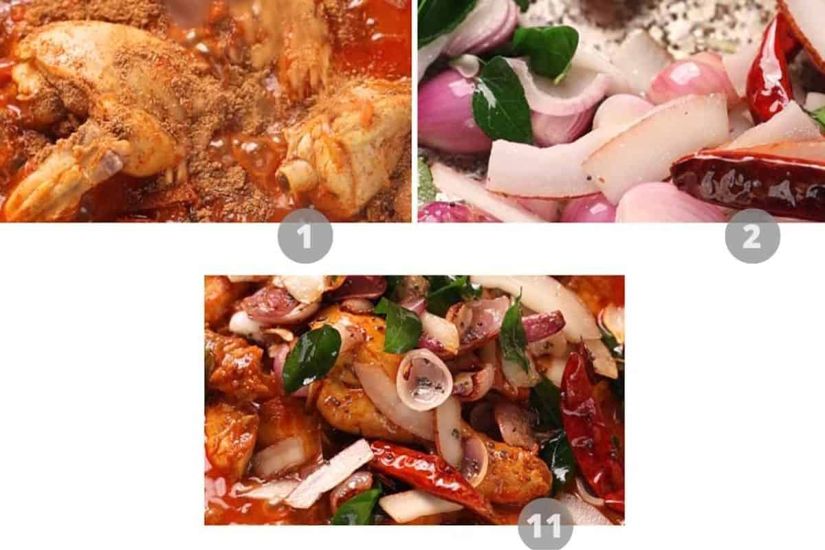 steps 9 to 11 of making nadan chicken curry