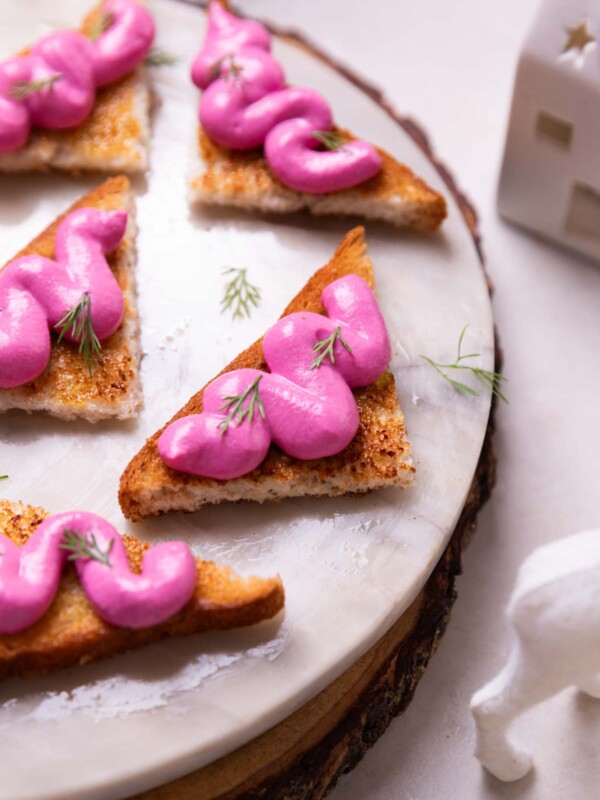 a close up image paneer beetroot toast