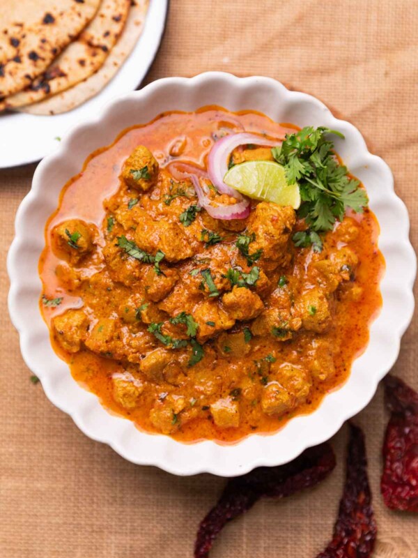 soya curry served in a bowl with accompaniments