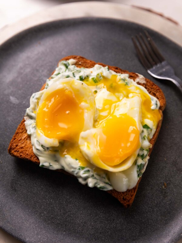 perfectly jammy air fryer boiled eggs on toast