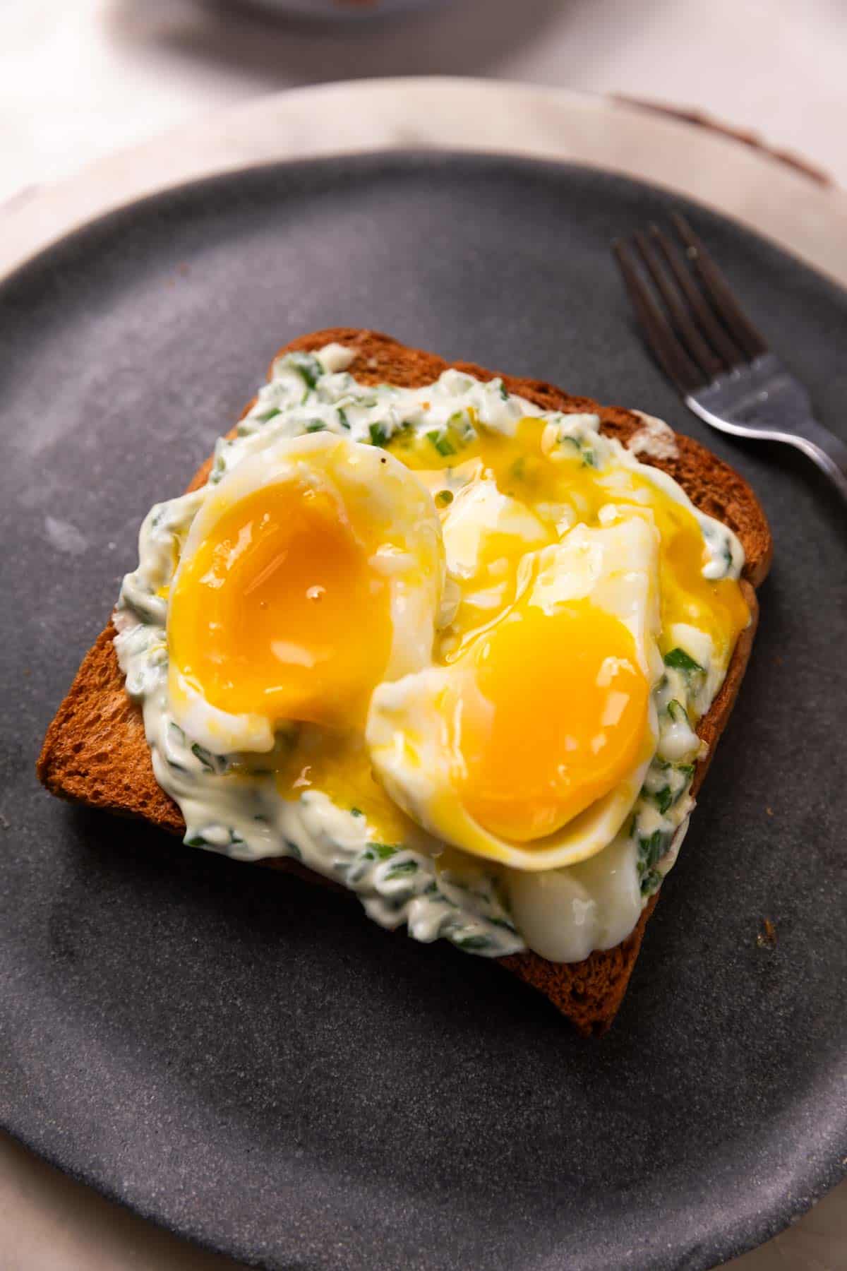 perfectly jammy air fryer boiled eggs on toast