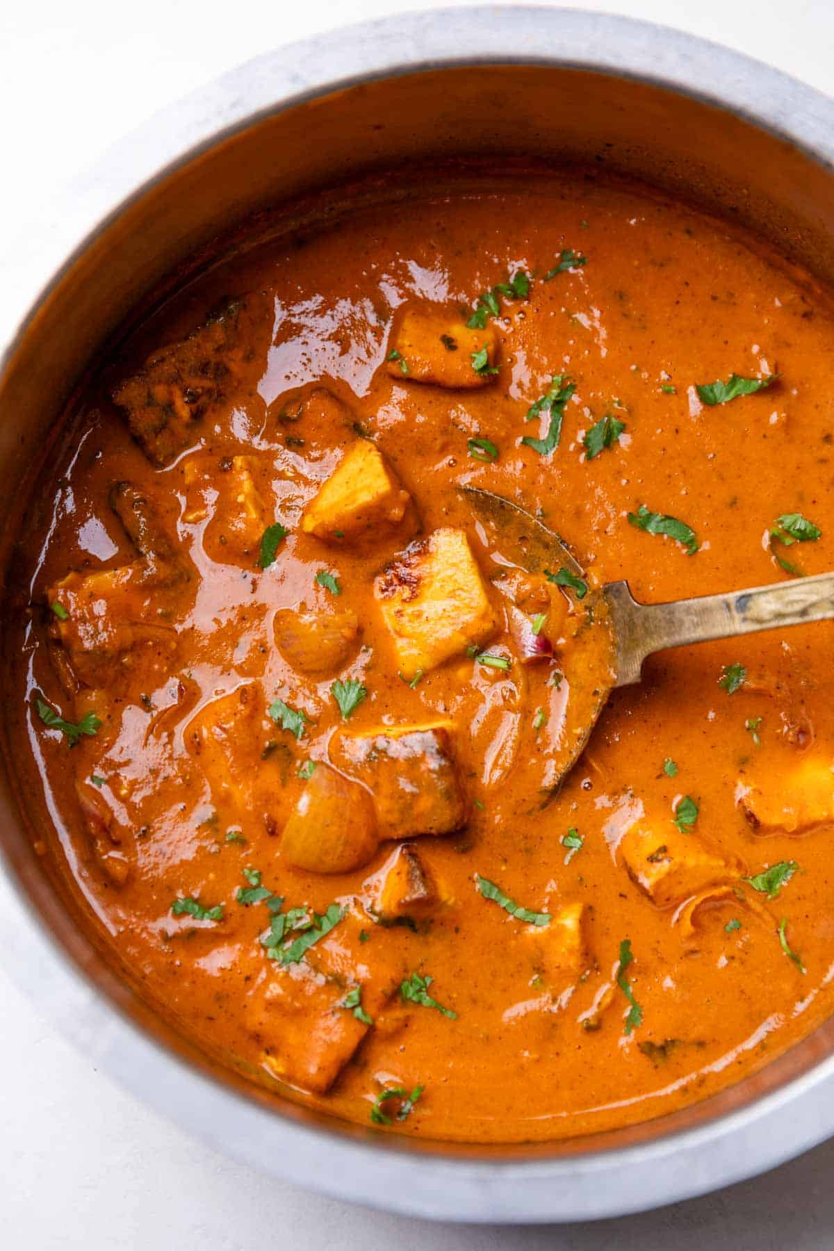 Freshly made paneer do pyaza in a kadai