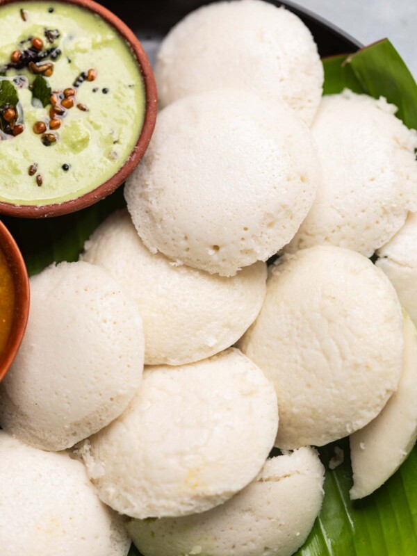 soft and fluffy idlis served with chutney