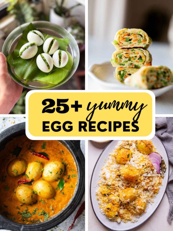 a collage of 4 egg recipes with text overlay