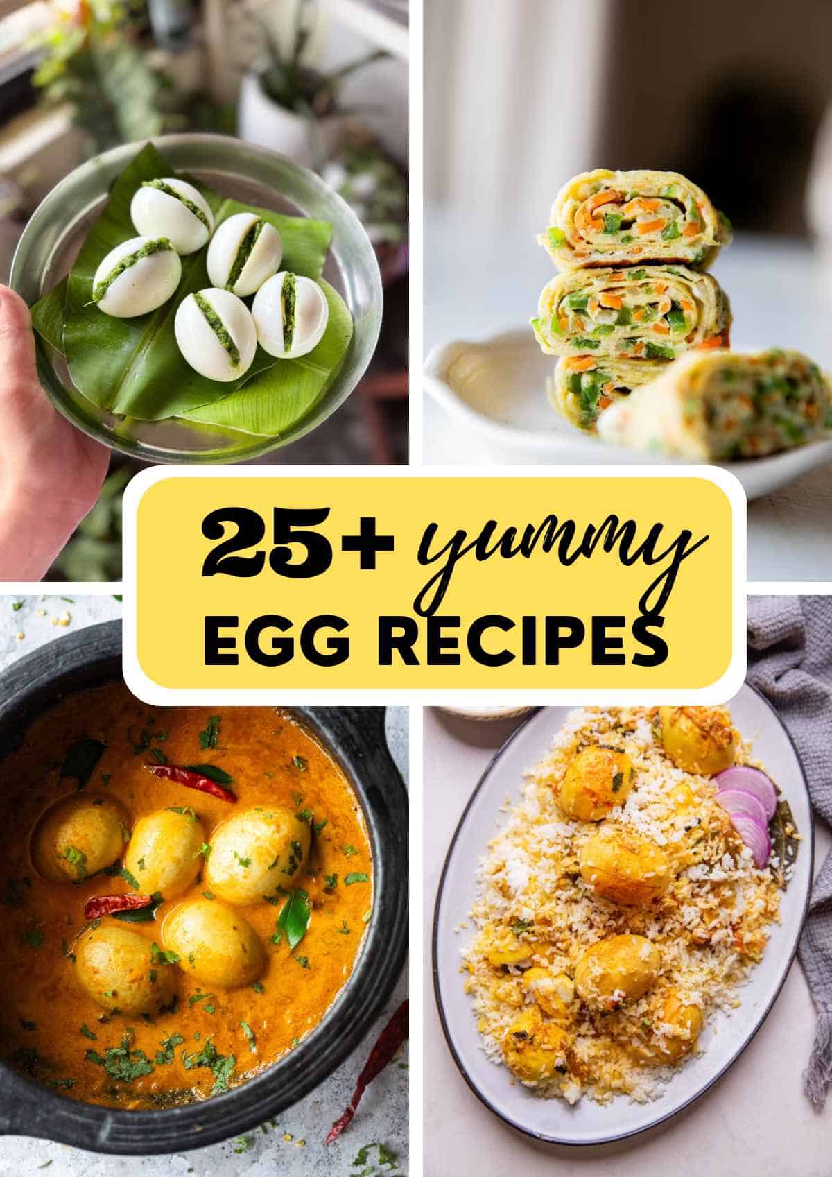 a collage of 4 egg recipes with text overlay