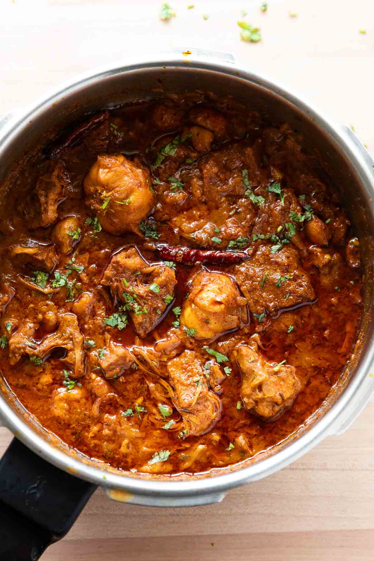 kathal ki sabji freshly cooked still in a pressure cooker