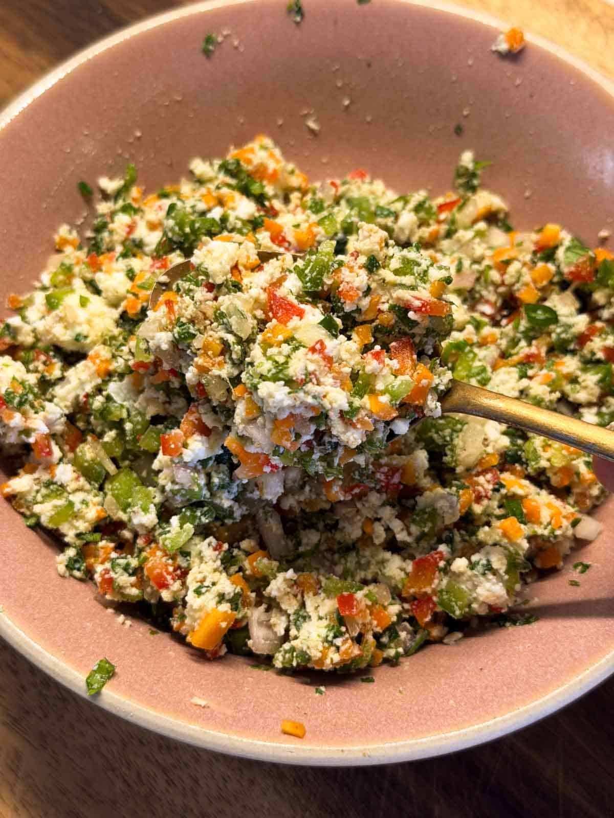 Picture of the paneer and veggie stuffing for the moong dal chilla